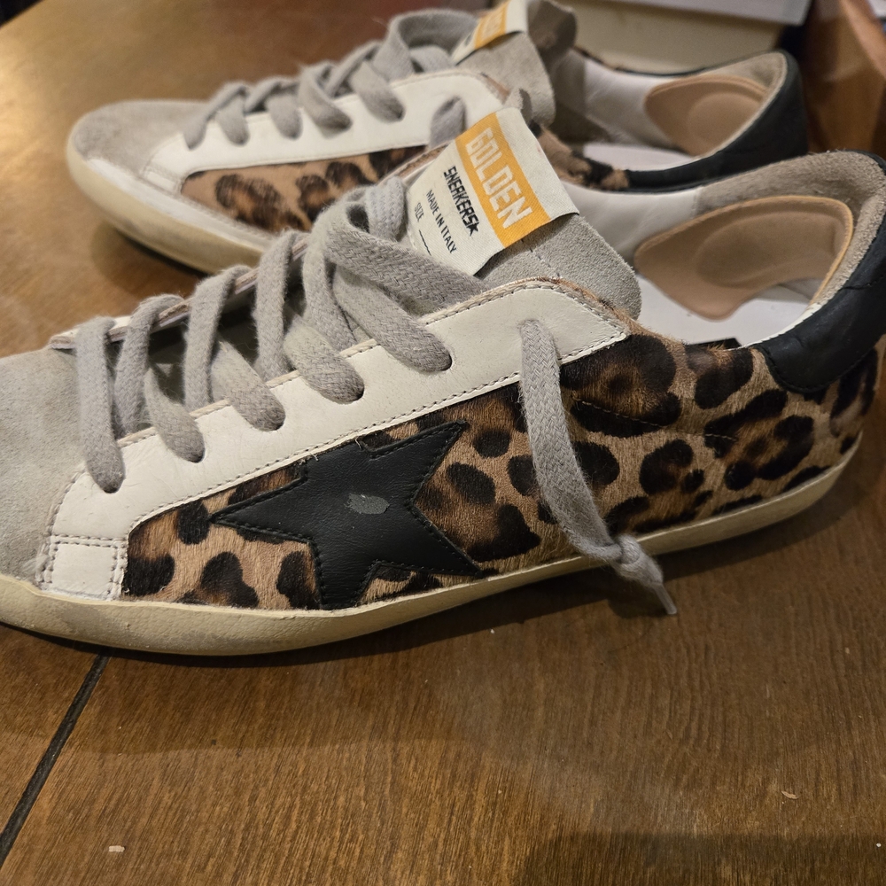 Golden Goose Leopard Sneakers with Black Accent